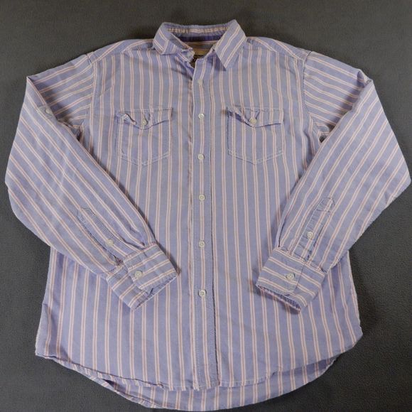 Paper Denim & Cloth Tops - Paper Denim Cloth Womens Shirt Medium Blue Stripe Pockets Cotton Roll Tab Sleeve